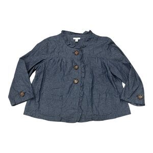 Charter Club Blue Chambray Ruffle Trim Thin Blazer XL